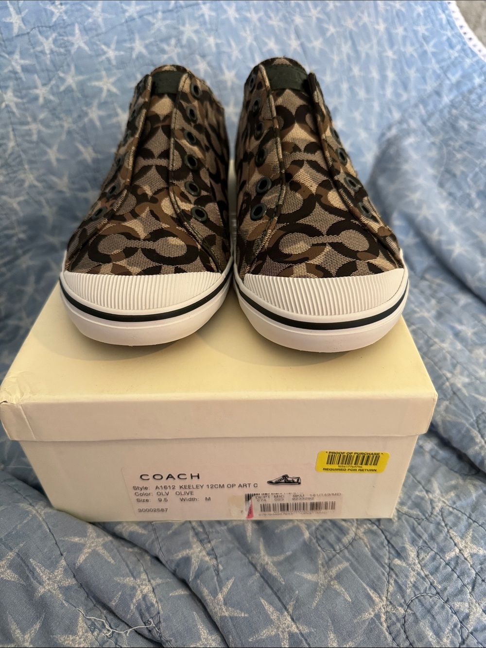 NIB Coach Keeley Laceless Slip-On Sneakers Camo Brown Signature Canvas Size 9.5